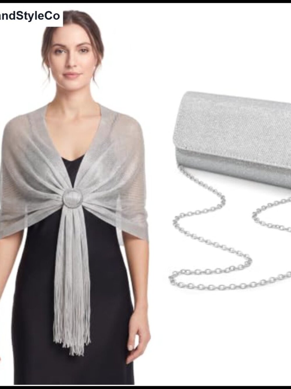 Metallic Tassel Shawl Wrap and Clutch Purse Set for Formal Evening